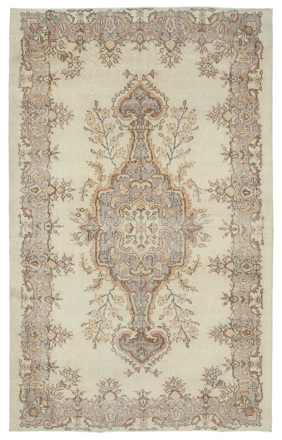 6x10 Beige Turkish Vintage Area Rug - 22421