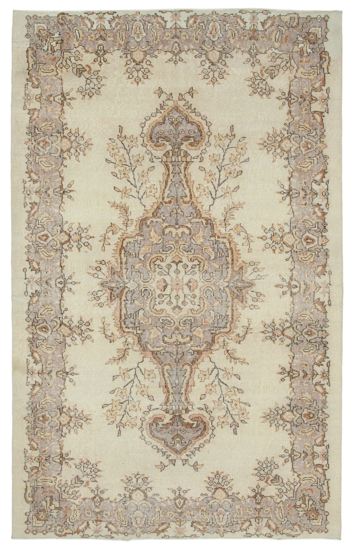 6x10 Beige Turkish Vintage Area Rug - 22421