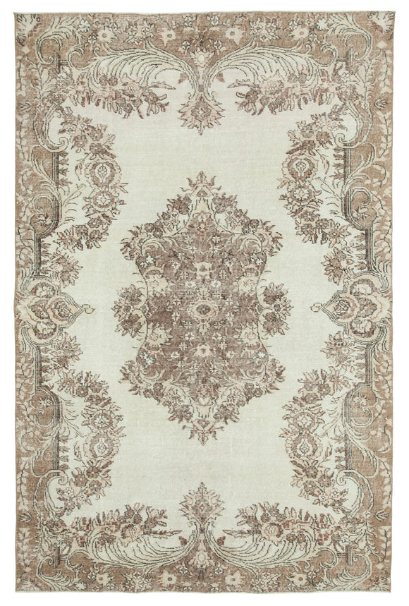 6x10 Beige Turkish Vintage Area Rug - 22426