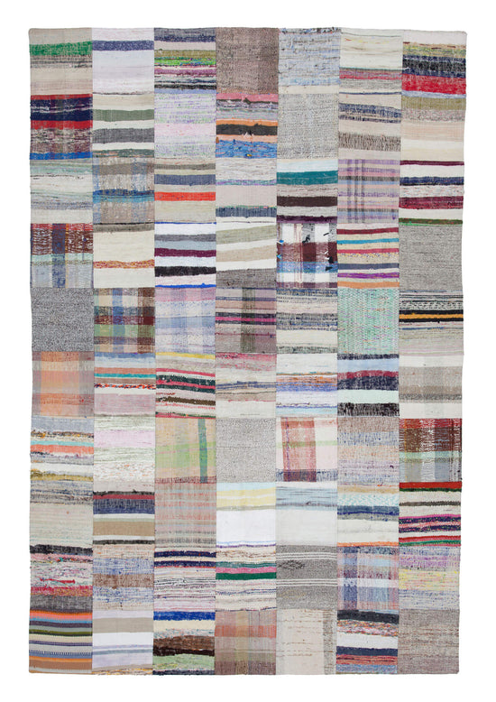 7x10 Beige Kilim Patchwork Rug - 22497