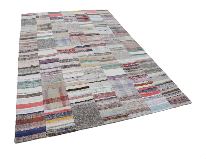 7x10 Beige Kilim Patchwork Rug - 22501