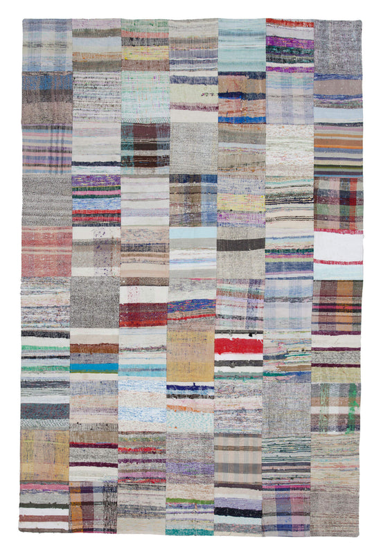 7x10 Beige Kilim Patchwork Rug - 22503