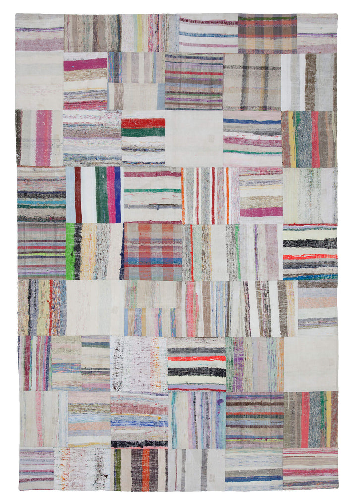 7x10 Beige Kilim Patchwork Rug - 22516
