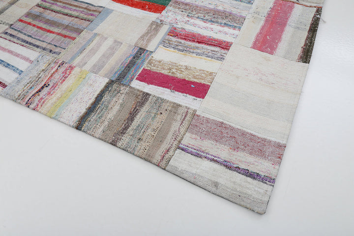 7x10 Beige Kilim Patchwork Rug - 22516