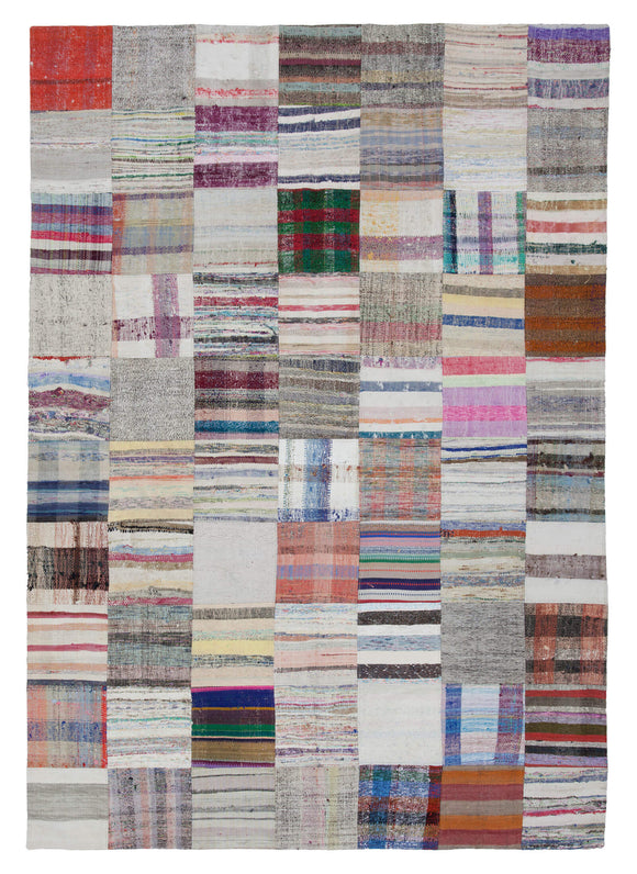 Patchwork Ragged Rug 7x10 Beige Kilim Patchwork Rug - 22517