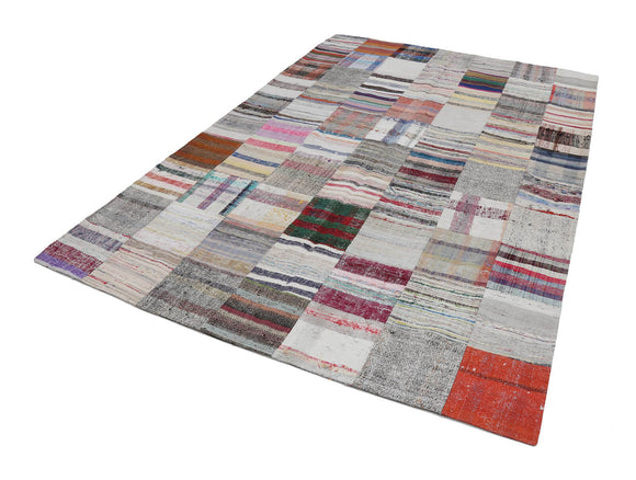 7x10 Beige Kilim Patchwork Rug - 22517