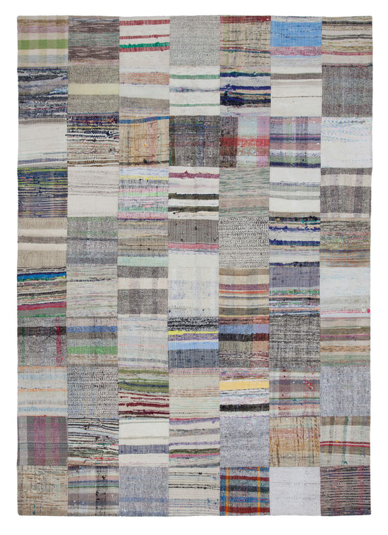 7x10 Beige Kilim Patchwork Rug - 22519