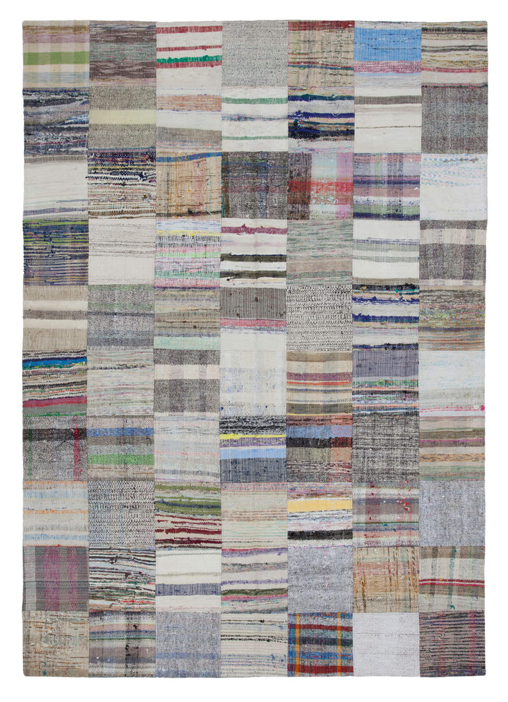 7x10 Beige Kilim Patchwork Rug - 22519