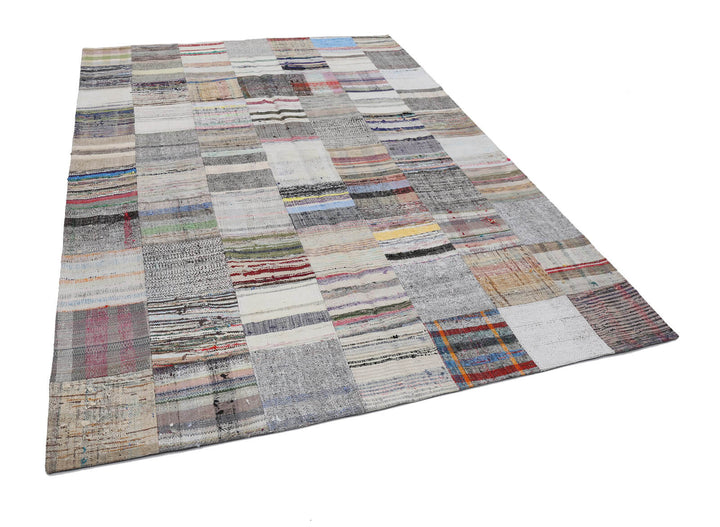 7x10 Beige Kilim Patchwork Rug - 22519