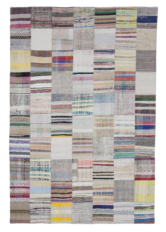 7x10 Beige Kilim Patchwork Rug - 22520