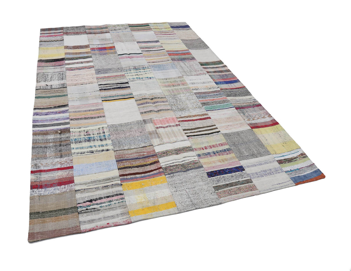 7x10 Beige Kilim Patchwork Rug - 22520