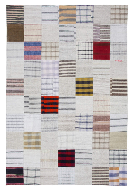 7x10 Beige Kilim Patchwork Rug - 22525