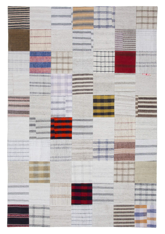 7x10 Beige Kilim Patchwork Rug - 22525