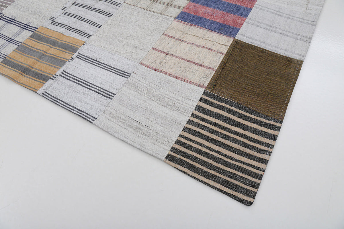 7x10 Beige Kilim Patchwork Rug - 22525