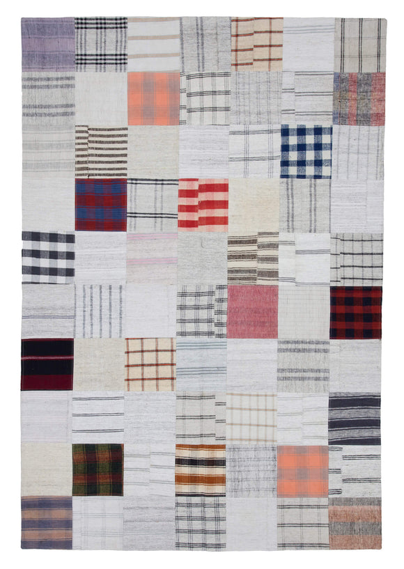 7x10 Beige Kilim Patchwork Rug - 22526