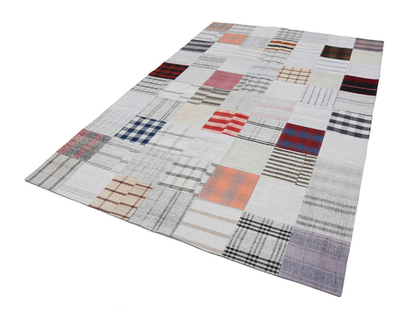 7x10 Beige Kilim Patchwork Rug - 22526