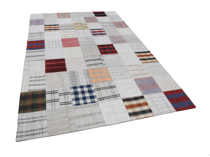 7x10 Beige Kilim Patchwork Rug - 22528