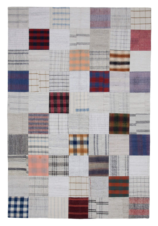 7x10 Beige Kilim Patchwork Rug - 22529