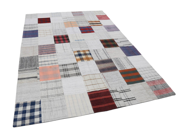 7x10 Beige Kilim Patchwork Rug - 22529