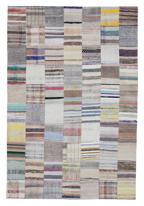 7x10 Beige Kilim Patchwork Rug - 22532