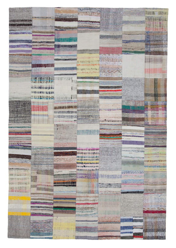 7x10 Beige Kilim Patchwork Rug - 22534