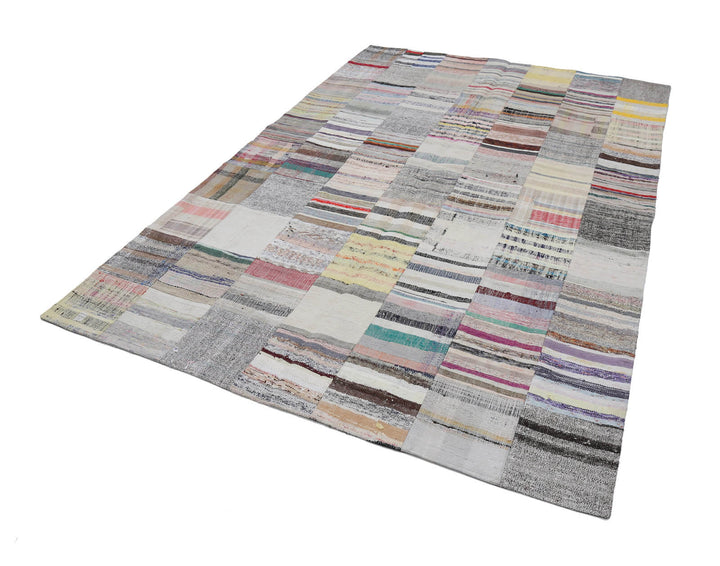 7x10 Beige Kilim Patchwork Rug - 22534