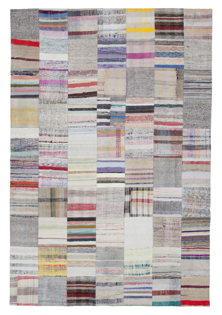 7x10 Beige Kilim Patchwork Rug - 22535
