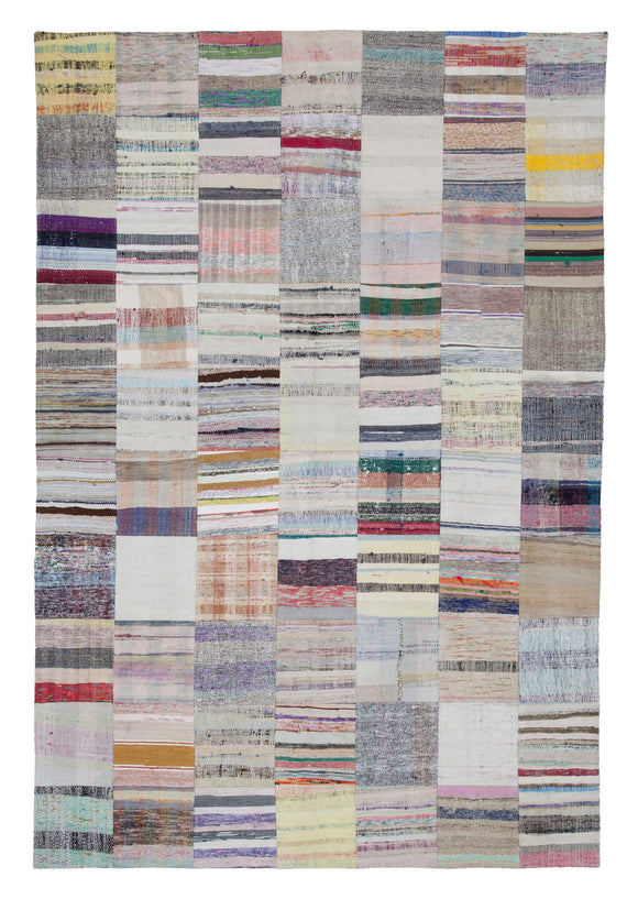 7x10 Beige Kilim Patchwork Rug - 22536