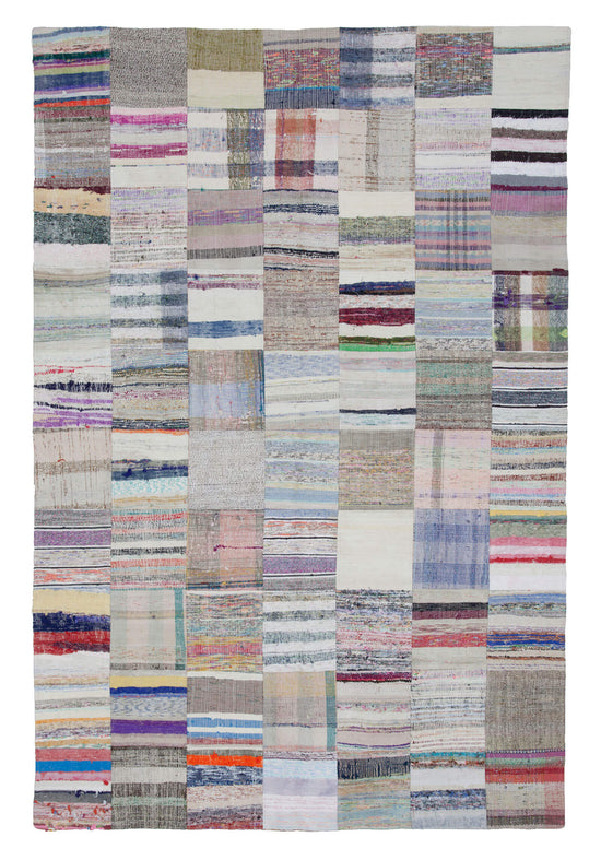 7x10 Beige Kilim Patchwork Rug - 22538