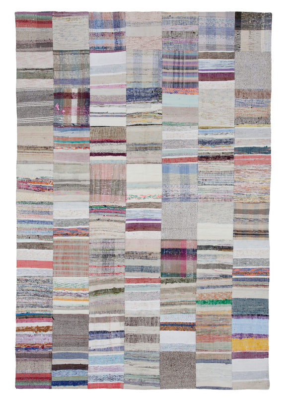 7x10 Beige Kilim Patchwork Rug - 22539