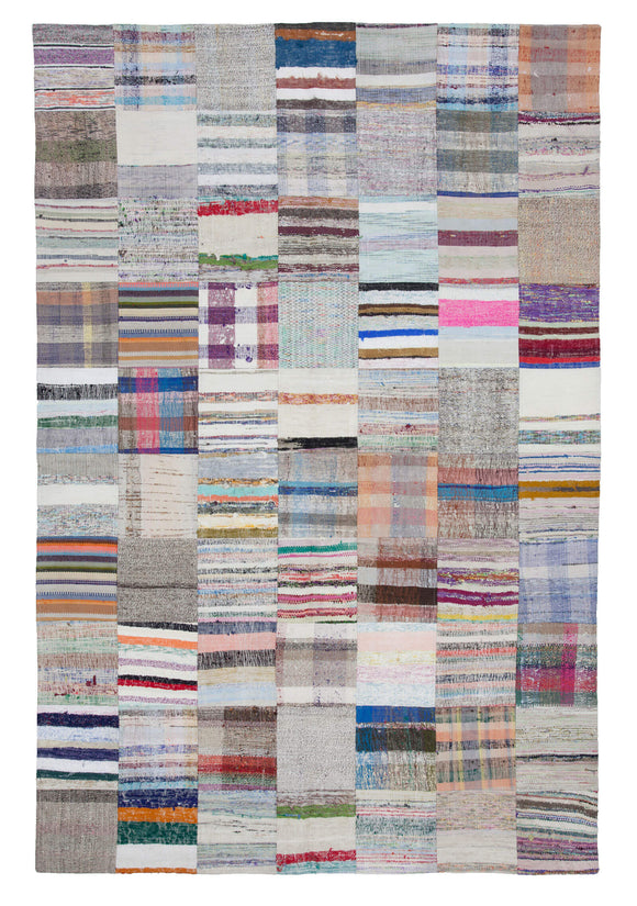 7x10 Beige Kilim Patchwork Rug - 22540