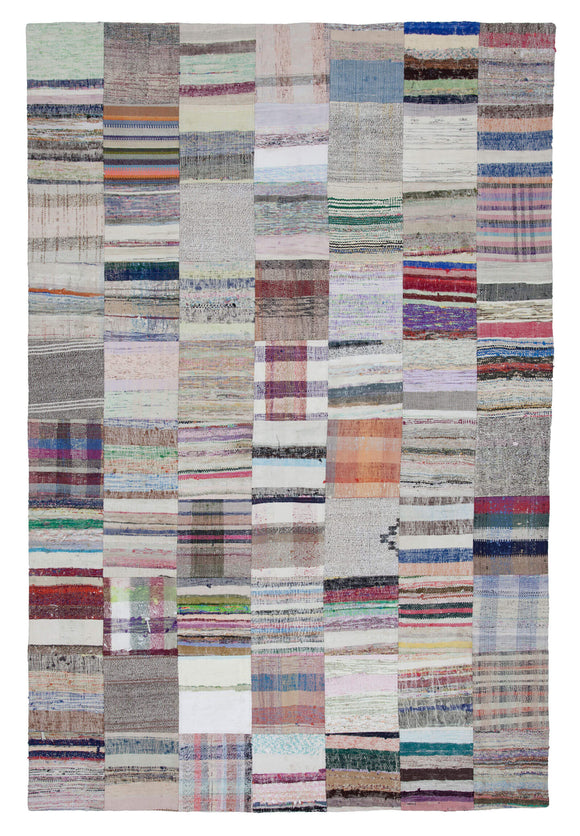 7x10 Beige Kilim Patchwork Rug - 22541