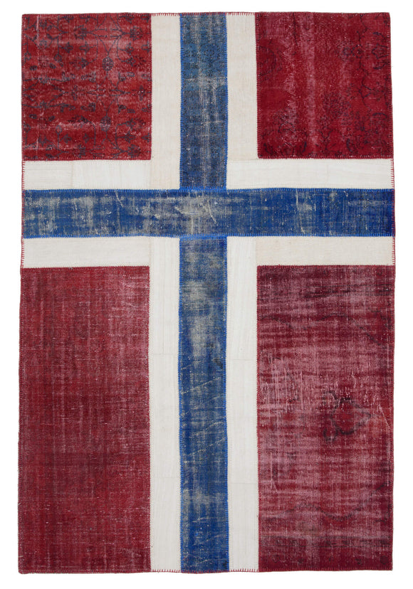 6x9 Norwegian Flag Patchwork Rug - 22620