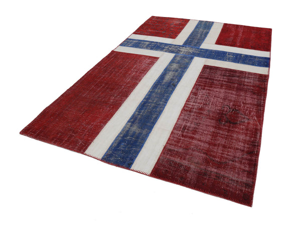 6x9 Norwegian Flag Patchwork Rug - 22620