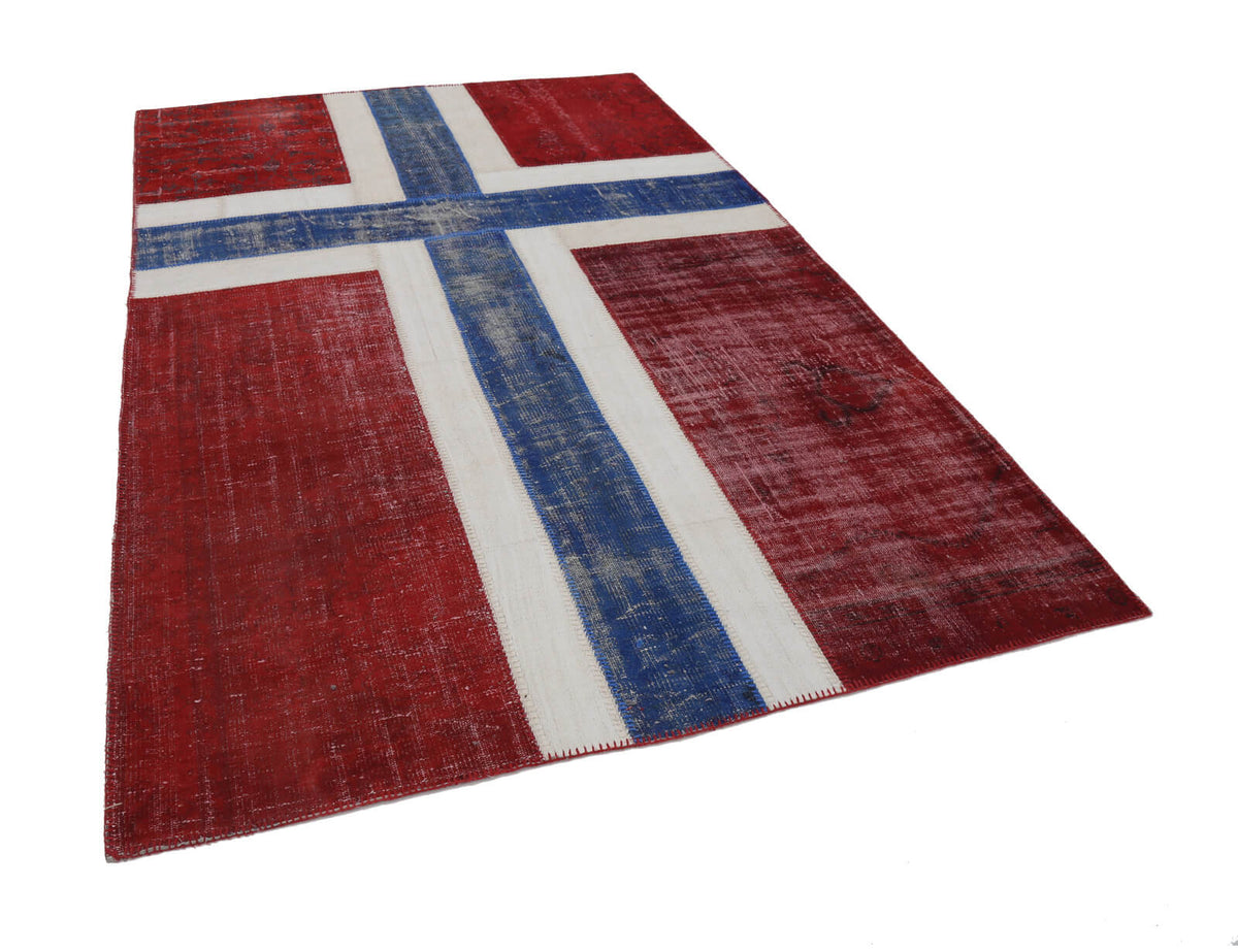 6x9 Norwegian Flag Patchwork Rug - 22620