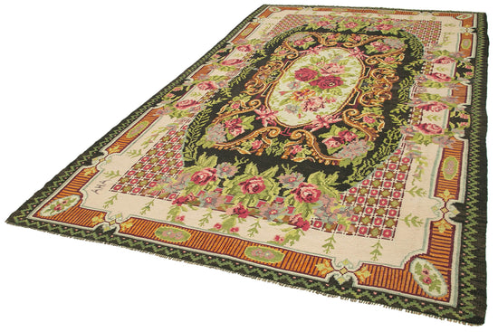 7x12 Black Vintage Moldovan Kilim Rug - 23281