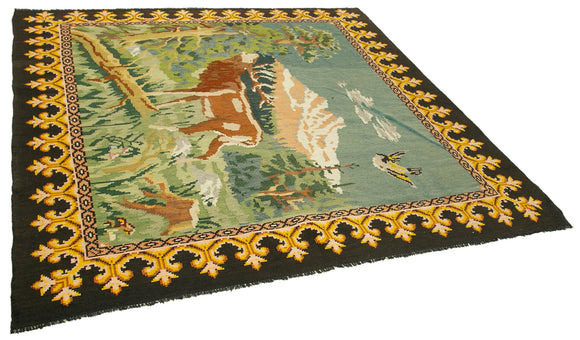 7x7 Black Vintage Moldovan Kilim Rug - 23288