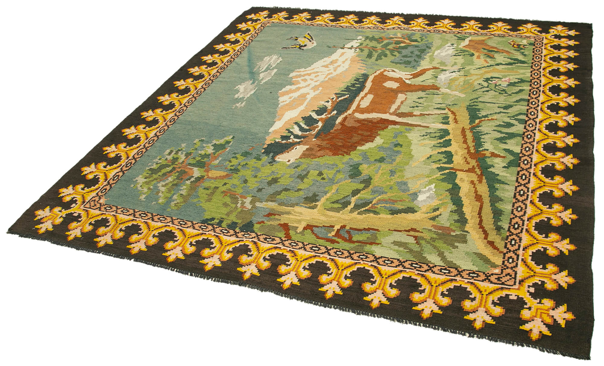 7x7 Black Vintage Moldovan Kilim Rug - 23288