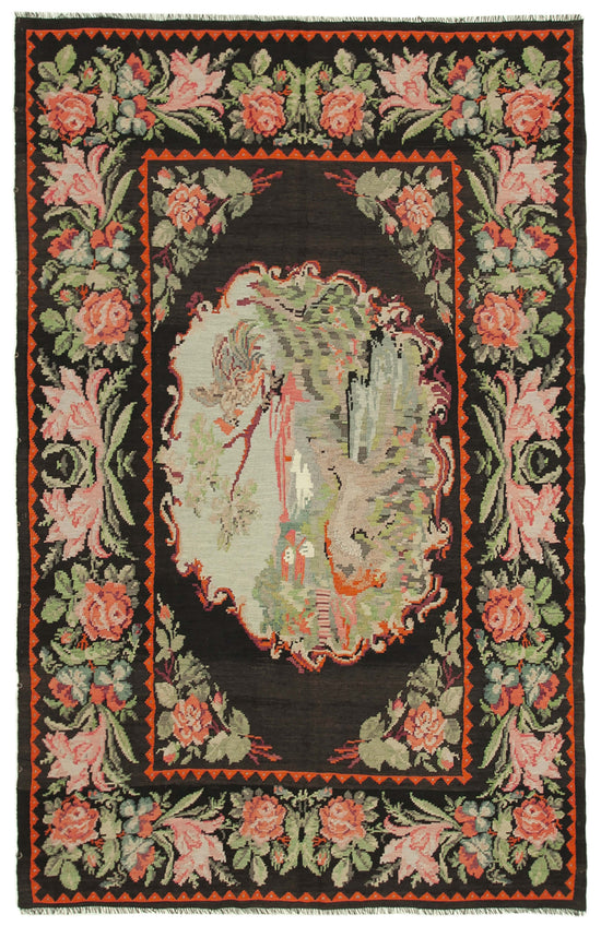 7x11 Black Vintage Moldovan Kilim Rug - 23300