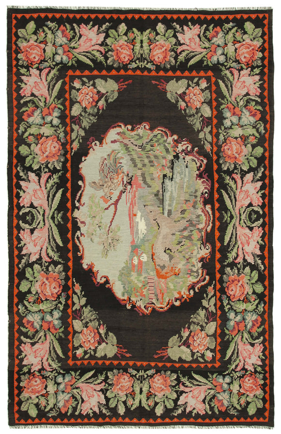 7x11 Black Vintage Moldovan Kilim Rug - 23300