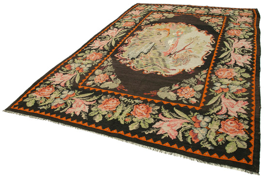 7x11 Black Vintage Moldovan Kilim Rug - 23300