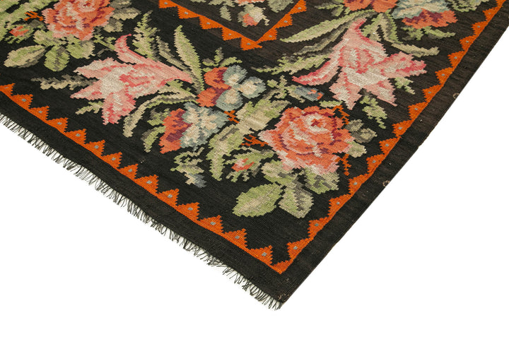 7x11 Black Vintage Moldovan Kilim Rug - 23300