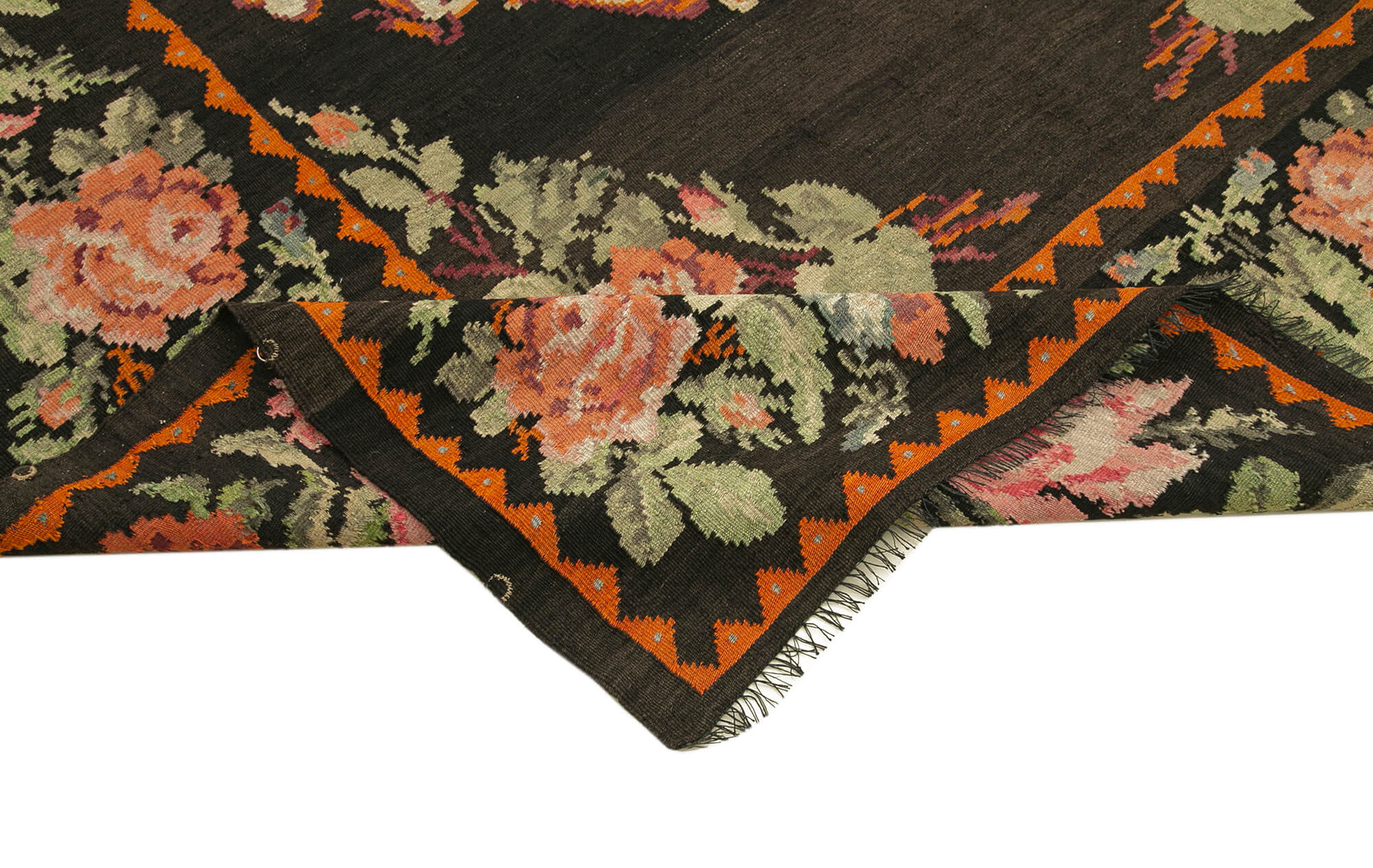 7x11 Black Vintage Moldovan Kilim Rug - 23300