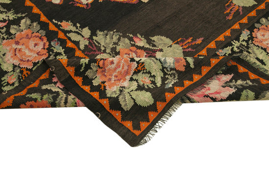 7x11 Black Vintage Moldovan Kilim Rug - 23300