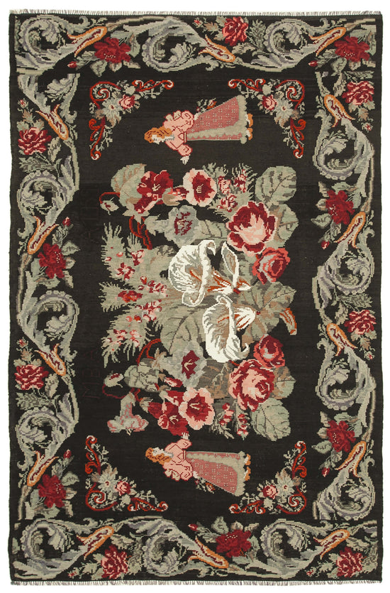 6x10 Black Vintage Moldovan Kilim Rug - 23303