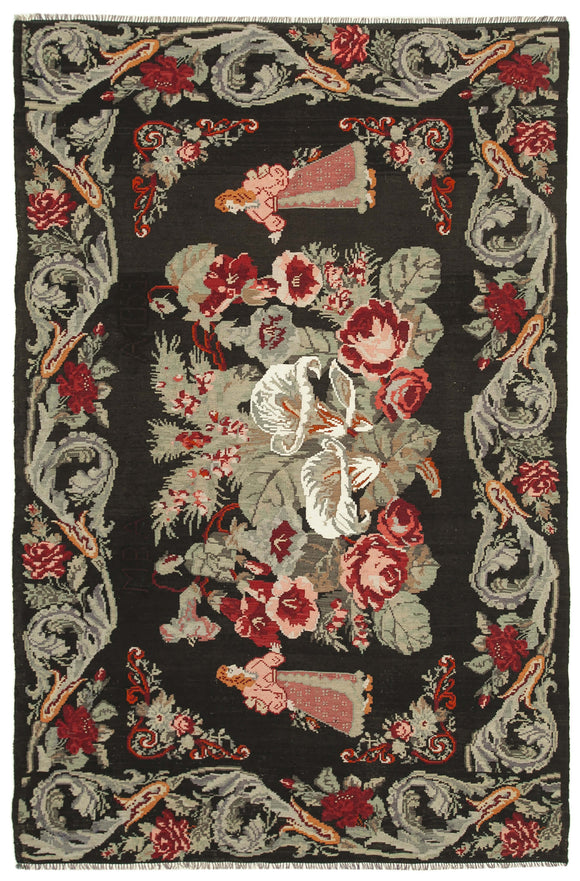 6x10 Black Vintage Moldovan Kilim Rug - 23303