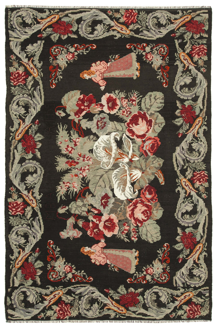 6x10 Black Vintage Moldovan Kilim Rug - 23303