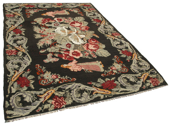 6x10 Black Vintage Moldovan Kilim Rug - 23303