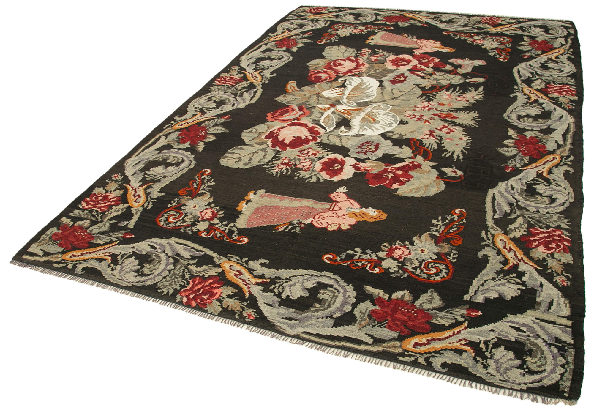 6x10 Black Vintage Moldovan Kilim Rug - 23303