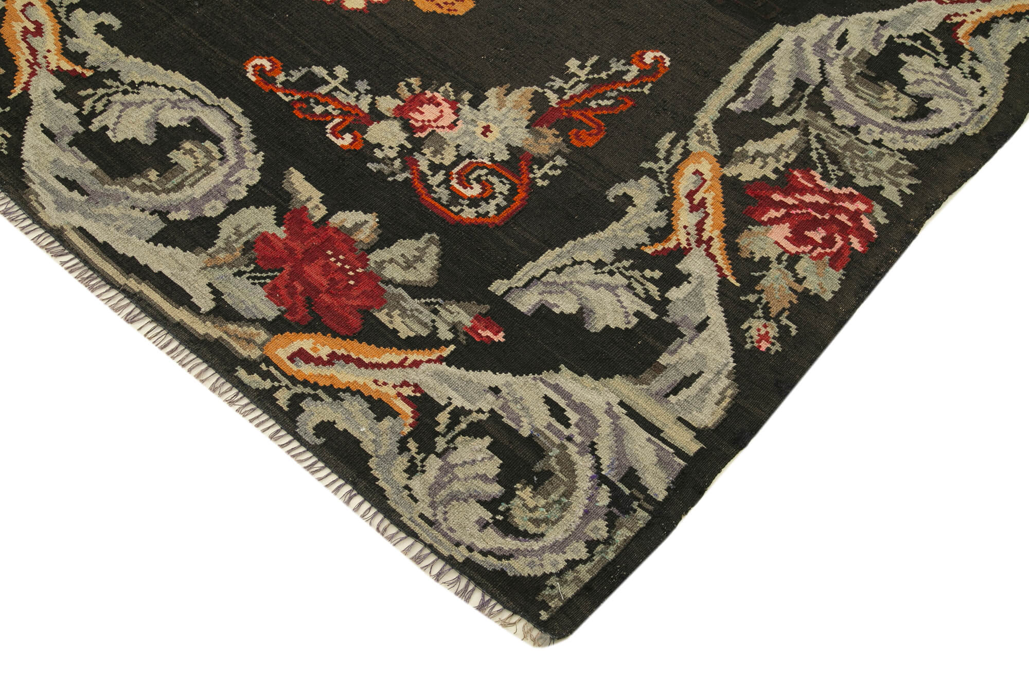6x10 Black Vintage Moldovan Kilim Rug - 23303